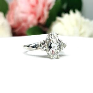 Natural White Topaz Marquise Trillions Accents Engagement Ring Size 7 FINAL SALE