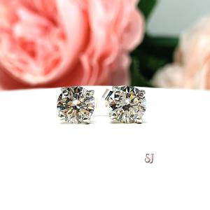Round Near Colorless CZ Basket Sterling Silver Stud Earrings