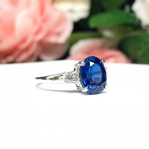 Lab Blue Sapphire Oval, CZ Accents Ring