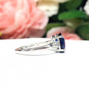 Lab Blue Sapphire Oval, CZ Accents Ring