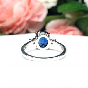 Lab Blue Sapphire Oval, CZ Accents Ring