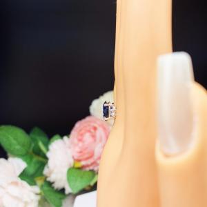 Lab Blue Sapphire Oval, CZ Accents Ring