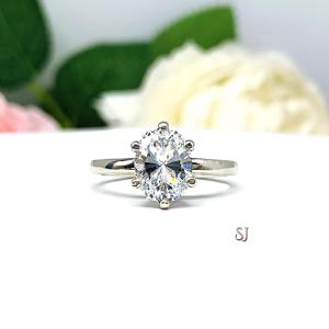 Oval CZ 6 Prong Engagement Ring 9x7mm 2 Carats 10x8mm 2.5 Carats