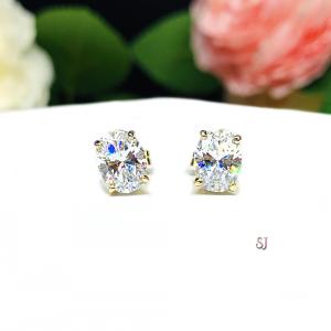 Oval Cubic Zirconia 14k Gold Stud Earrings