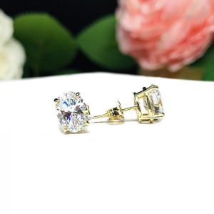 Oval Cubic Zirconia 14k Gold Stud Earrings