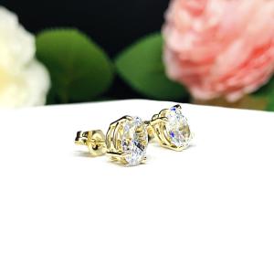 Oval Cubic Zirconia 14k Gold Stud Earrings