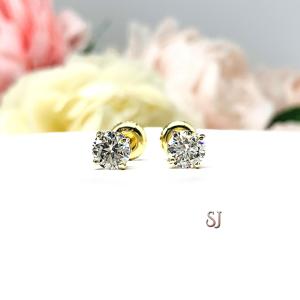 Moissanite 14k Gold Stud Earrings - Authentic round moissanites - Solid gold screw back settings - FREE 3RD DAY UPS
