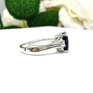 Lab Blue Sapphire Radiant Ring with Round CZ Accents Size 7