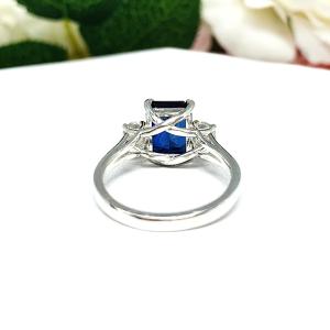Lab Blue Sapphire Radiant Ring with Round CZ Accents Size 7