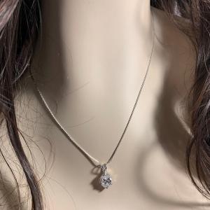 Oval CZ Pendant Sterling Silver Necklace Colorless Cubic Zirconia Six Prong