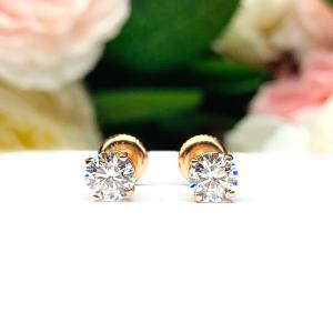 Moissanite 14k Gold Stud Earrings - Authentic round moissanites - Solid gold screw back settings - FREE 3RD DAY UPS