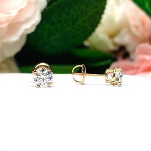 Moissanite 14k Gold Stud Earrings - Authentic round moissanites - Solid gold screw back settings - FREE 3RD DAY UPS