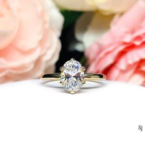 Oval CZ 6 Prong Engagement Ring 7x5mm 3/4 Carat 8x6mm 1.25 Carats