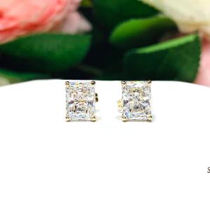 Radiant Cut Cubic Zirconia Stud Earrings - 6A quality czs - Sterling silver basket settings