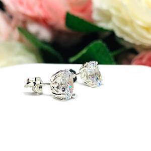 Oval Cubic Zirconia Fleur De Lis Stud Earrings