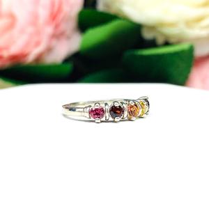Autumn Colors 3mm Round Natural Gemstone Five Stone Ring