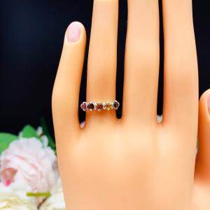 Autumn Colors 3mm Round Natural Gemstone Five Stone Ring