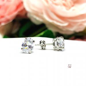 Oval Cubic Zirconia 14k Gold Stud Earrings