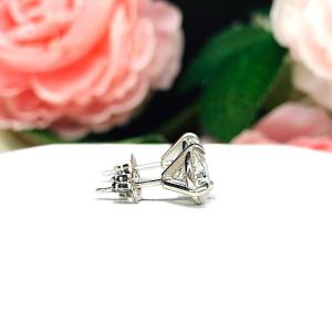 Moissanite Martini 14k White Gold Stud Earrings -  Authentic round moissanite - Solid gold settings - FREE 3RD DAY UPS