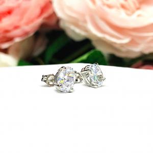 Oval Cubic Zirconia 14k Gold Stud Earrings