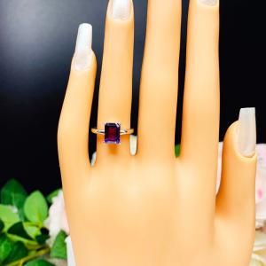 Natural African Amethyst Emerald Cut Ring - AAA quality gemstone - Sterling silver setting