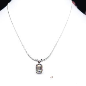 Elongated Asscher CZ Pendant - Sterling Silver Necklace -  Near Colorless Cubic Zirconia in two size options