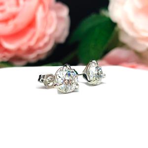 Moissanite Martini 14k White Gold Stud Earrings -  Authentic round moissanite - Solid gold settings - FREE 3RD DAY UPS