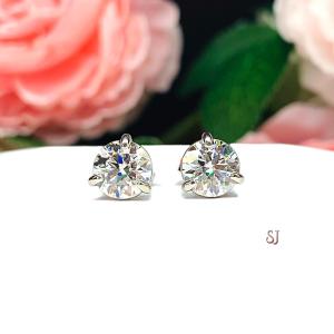 Moissanite Martini 14k White Gold Stud Earrings -  Authentic round moissanite - Solid gold settings - FREE 3RD DAY UPS