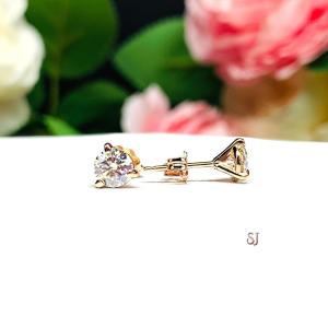 Moissanite Martini 14k Rose Gold Stud Earrings - Round authentic moissanites - Solid gold settings -  FREE 3RD DAY UPS