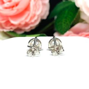 Moissanite Martini 14k White Gold Stud Earrings -  Authentic round moissanite - Solid gold settings - FREE 3RD DAY UPS