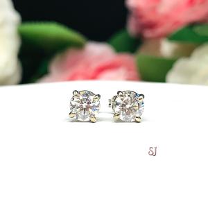 Round Moissanite 14k Gold Stud Earrings Authentic Claw Prong FREE 3RD DAY UPS