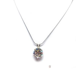 Round Cubic Zirconia Pendant - Sterling silver necklace - Near colorless CZ in seven size options