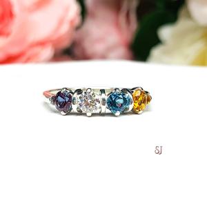 Sterling Silver 4 Stone Mother's Ring - 4mm round gemstones - Family Ring - Grandmother Ring -Birthstone Ring