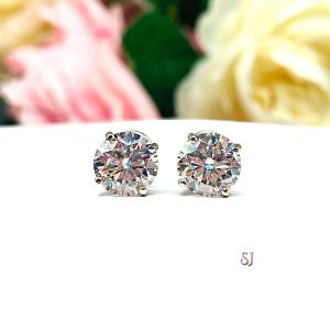 Moissanite 14k Gold Stud Earrings - Authentic round moissanites - Solid gold screw back settings - FREE 3RD DAY UPS