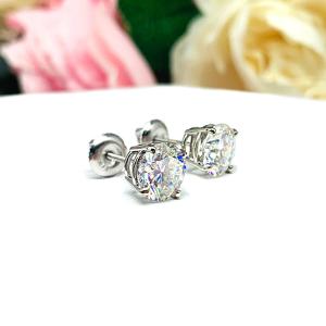 Moissanite 14k Gold Stud Earrings - Authentic round moissanites - Solid gold screw back settings - FREE 3RD DAY UPS