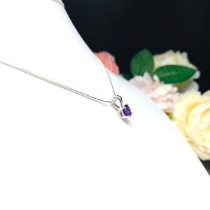 African Amethyst Round Sterling Silver Pendant 6mm Natural Necklace February Birthstone
