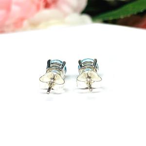 Round Sky Blue Topaz Stud Earrings - 6mm genuine gemstones - Sterling silver basket settings - March birthstone gift alternative