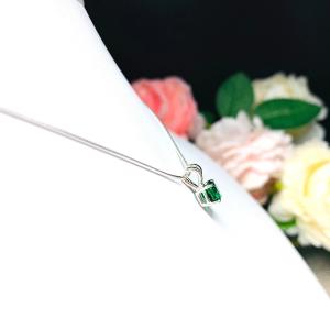 Lab Created Emerald Pendant - 6mm round - Sterling silver necklace - May birthstone gift