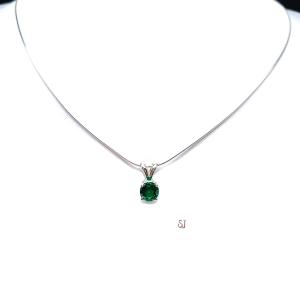 Lab Created Emerald Pendant - 6mm round - Sterling silver necklace - May birthstone gift
