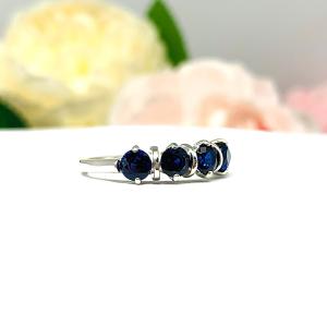 Lab Blue Sapphire 5 Stone Ring Sterling Silver September Birthstone 4mm Round SIZE 7 FINAL SALE
