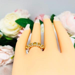 Citrine Five Stone Sterling Silver Ring Natural 4mm Round November Birthstone SIZE 7 FINAL SALE