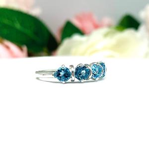 Swiss Blue Topaz Five Stone Sterling Silver Ring 4mm Natural Round December Birthstone SIZE 7 FINAL SALE