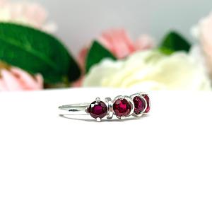 Lab Created Ruby 5 Stone Sterling Silver Ring July Birthstone Round 4mm Size 7 FINAL SALE