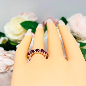 Lab Created Ruby 5 Stone Sterling Silver Ring July Birthstone Round 4mm Size 7 FINAL SALE