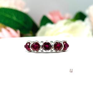 Lab Created Ruby 5 Stone Sterling Silver Ring July Birthstone Round 4mm Size 7 FINAL SALE
