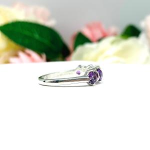 African Amethyst Five Stone Sterling Silver Ring Natural 4mm Round February Birthstone SIZE 7 FINAL SALE