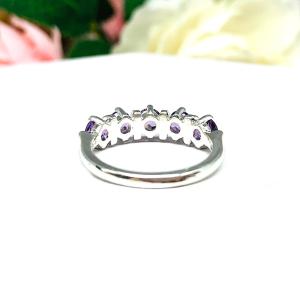 African Amethyst Five Stone Sterling Silver Ring Natural 4mm Round February Birthstone SIZE 7 FINAL SALE