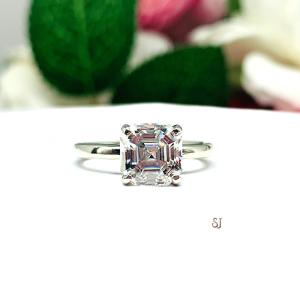 Asscher Moissanite Gold Engagement Ring - Authentic stones - FREE UPS 3RD DAY