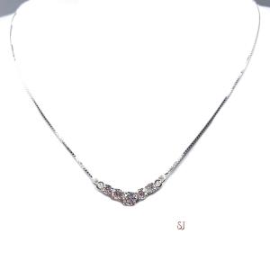 Five Stone Round CZ Pendant Necklace - Sterling silver V style chevron necklace- 6A quality cubic zirconia