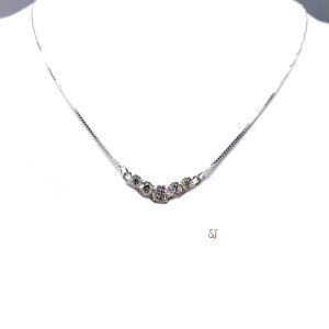 Five Stone Round CZ Pendant Necklace - Sterling silver V style chevron necklace- 6A quality near colorless cubic zirconia